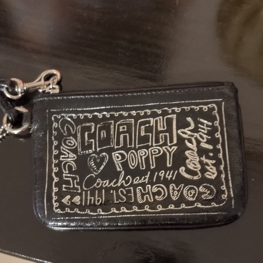 Coach Poppy Wristlet Black and Silver